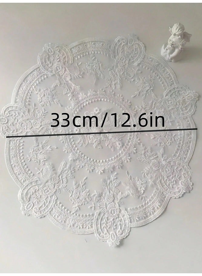 Fasola Lace Placemats, 1 Piece 33cm Round Table Mats, Milk Silk Embroidered Cup Mat, Vintage French Style Vase Mat for Home Wedding Bedside Decor, Elegant Hollow Out Aesthetic Room Decor (Apricot) - Image 2